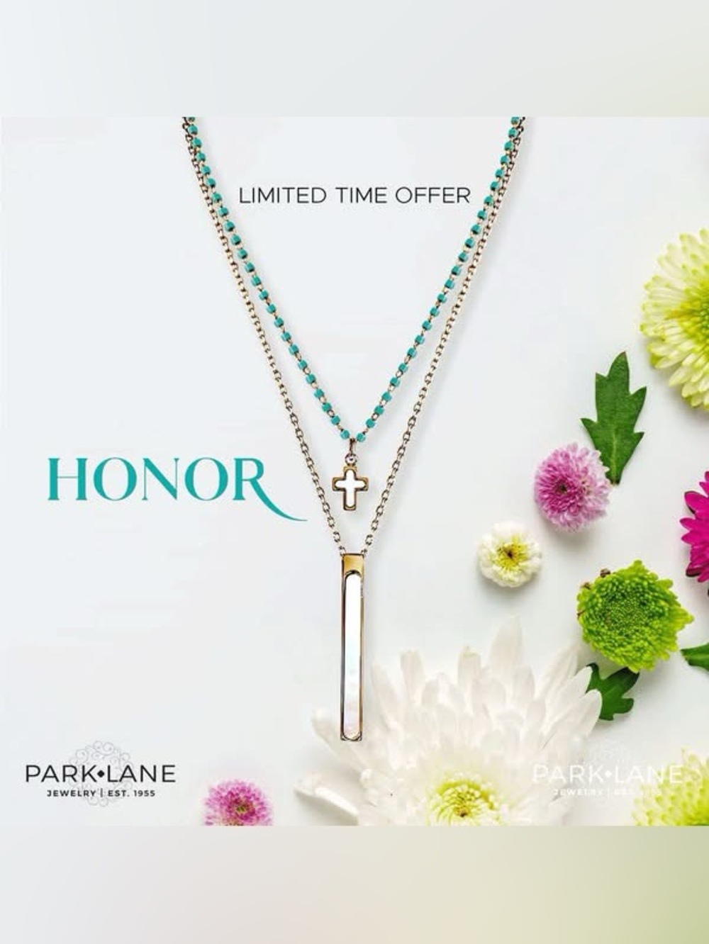 Park Lane Turquoise Bead & Gold Cross Layered Necklace